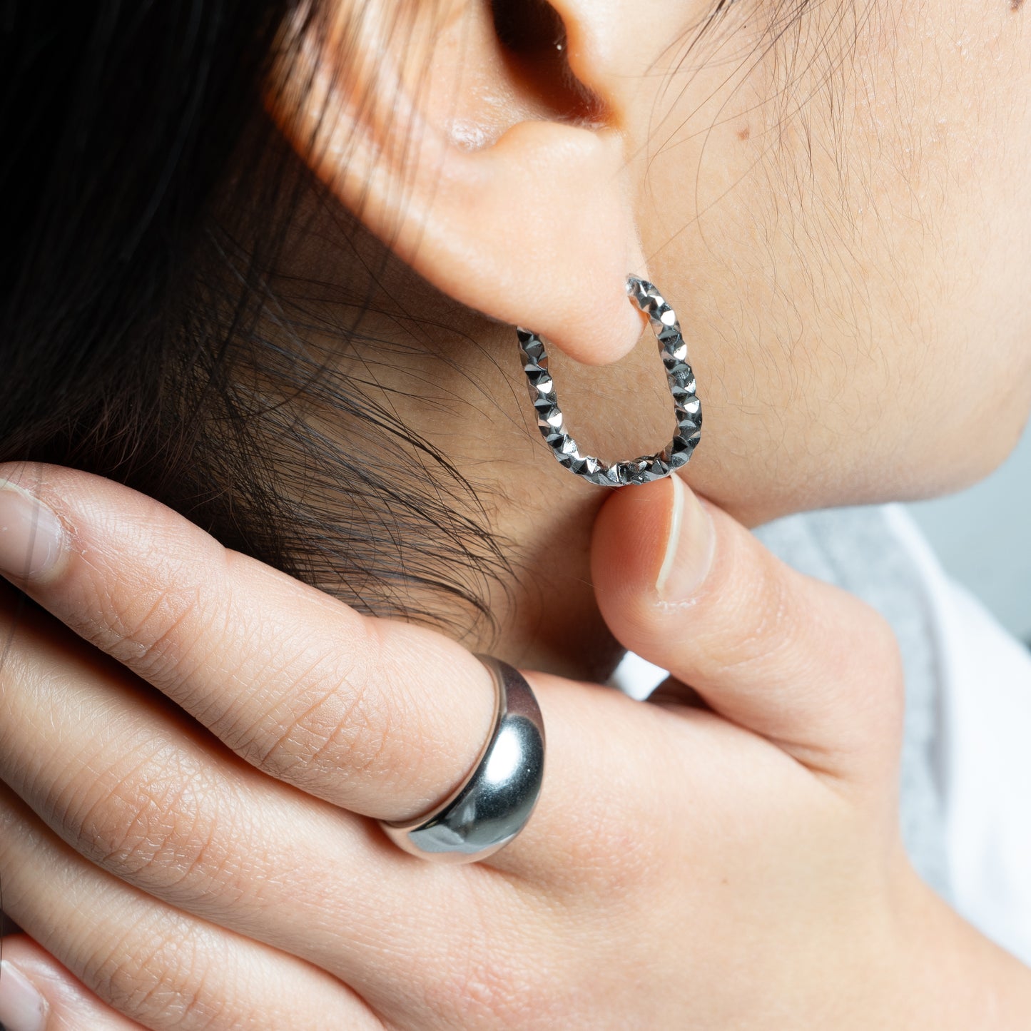 Oval Hoop Texture Earrings