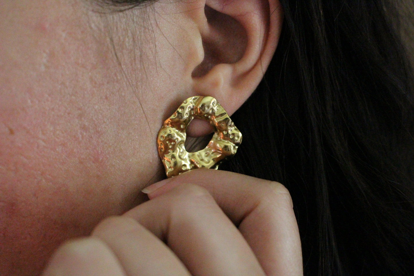 Oval Hammered Texture Earring