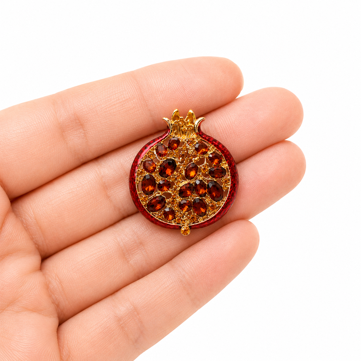 Garnet Coloured Pomegranate Brooch