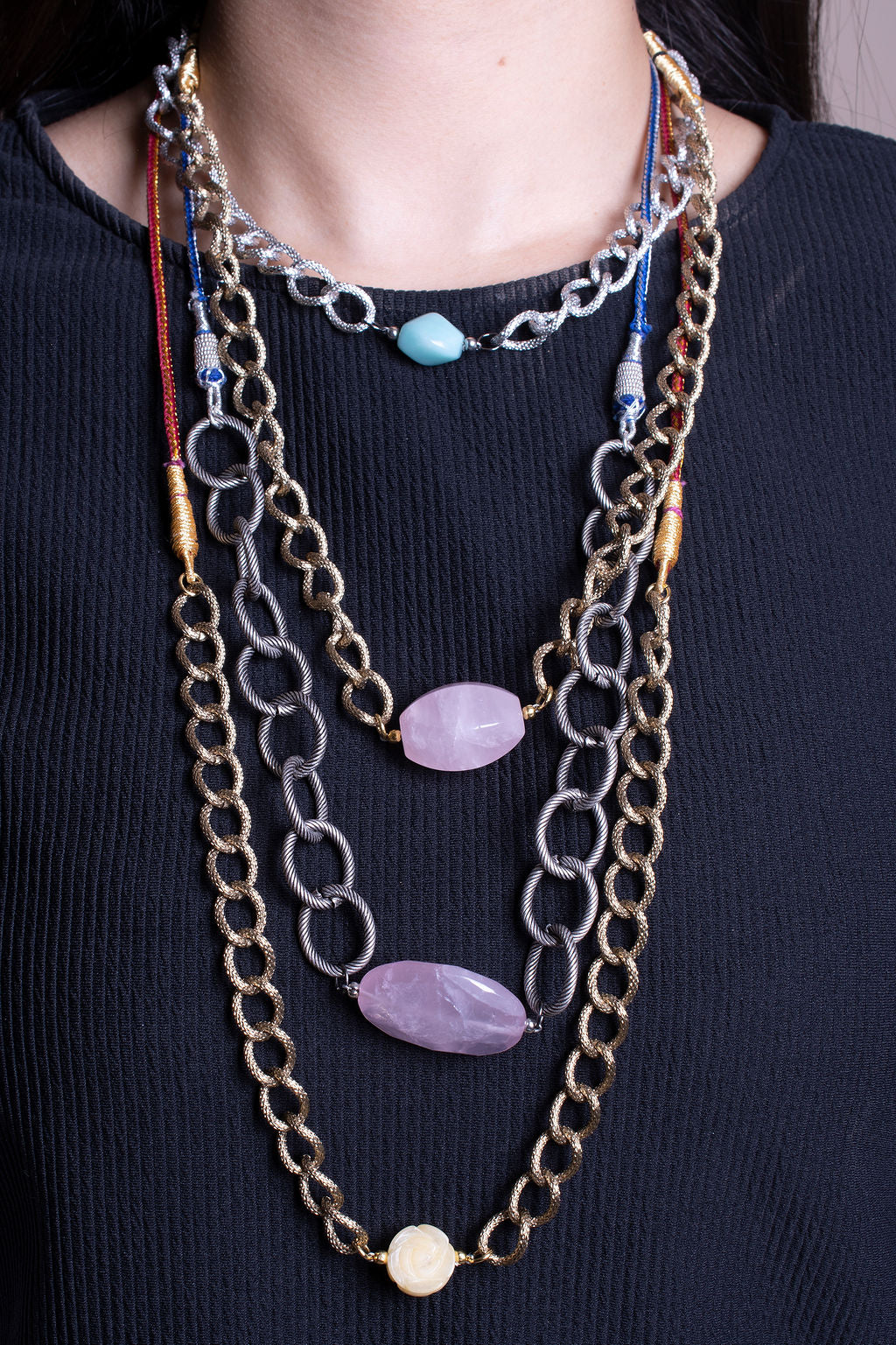 Rose Quartz Stone with Gold Plated Chain Necklace