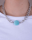 Blue Amazonite Stone & Silver Plated Chain Necklace