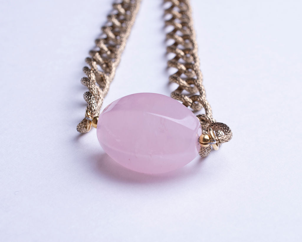 Rose Quartz Stone with Gold Plated Chain Necklace