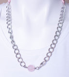 Rose Quartz Pendant Necklace with Silver Plated Chain