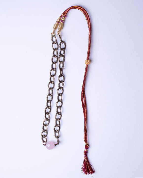 Rose Quartz Stone Pendant with Oxidized Gold Plated Chain Necklace